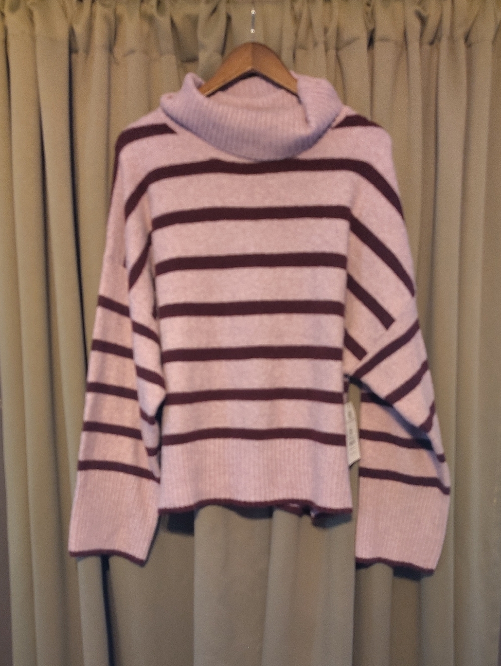 Time and Tru Pink and Berry Striped Cowl Neck Sweater
